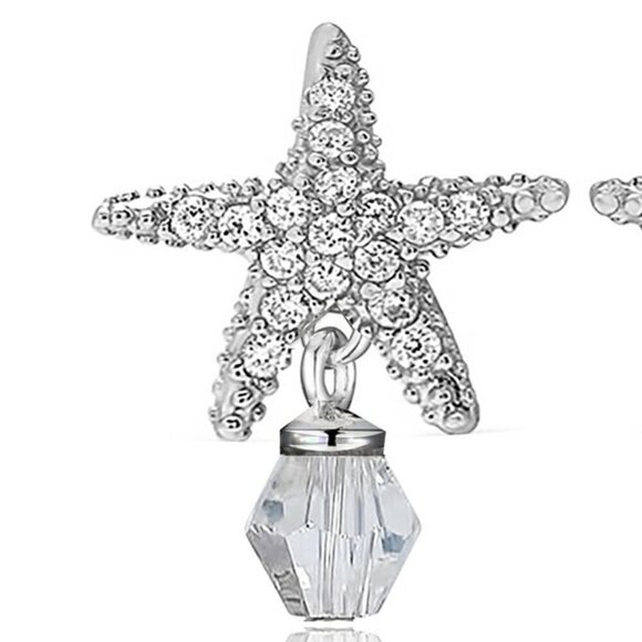 Swarovski Crystal Starfish Earrings | Sterling Silver Overlay – Coastal Charm - Picture 4 of 8